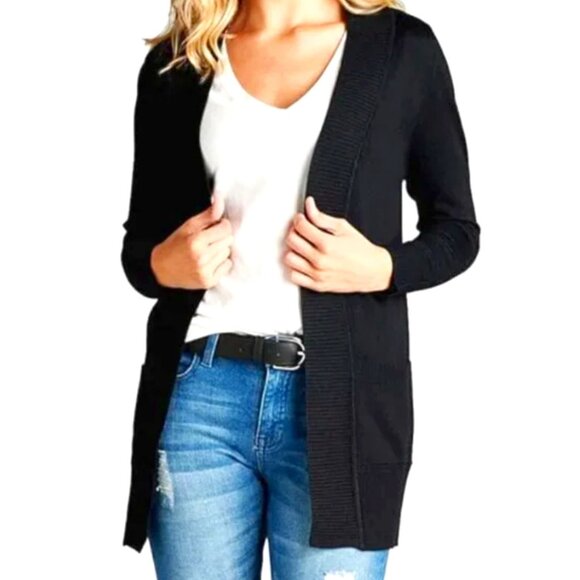 NWOT Active USA Black Knit Long Sleeve Cozy Open Cardigan - Picture 1 of 7